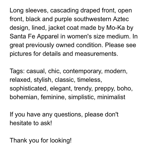 Mo-Ka by Santa Fe Apparel Women’s Southwestern Aztec Print Jacket - Picture 3 of 13